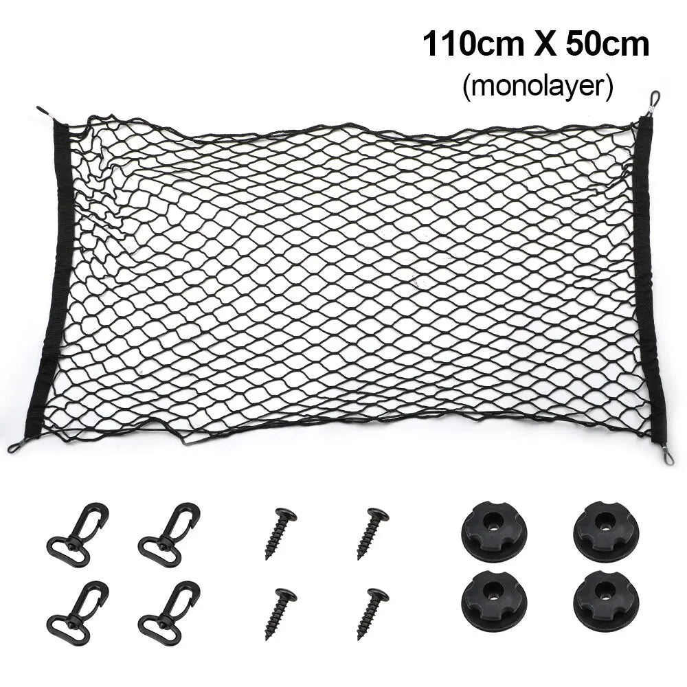 Support de filet universel pour coffre de voiture – 90×40 cm / 110 cm, 4 poches crochets