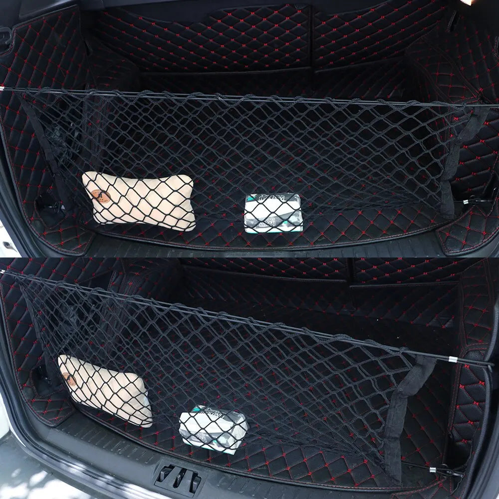 Support de filet universel pour coffre de voiture – 90×40 cm / 110 cm, 4 poches crochets