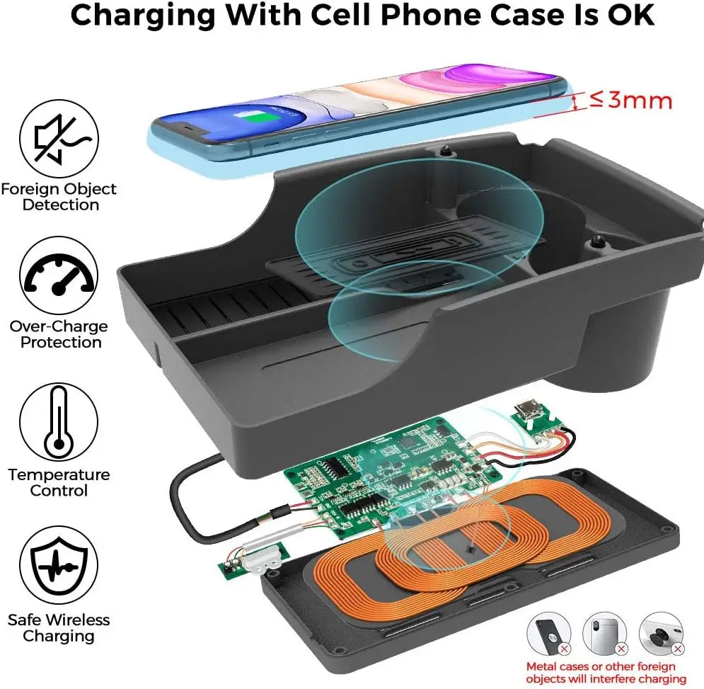 Chargeur sans fil pour téléphone, organiseur de console centrale, pour Tesla