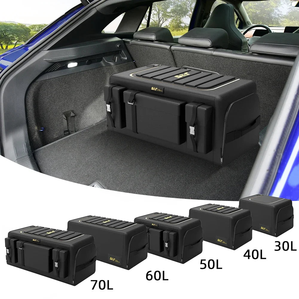 Organisateur de coffre avec couvercle – Boîte pliable en tissu Oxford 70 L avec multi-poches