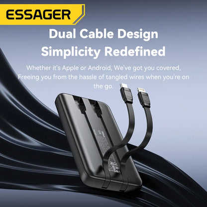 Essager 22.5W Power Bank 20000mAh with Two Built-in Cables Portable