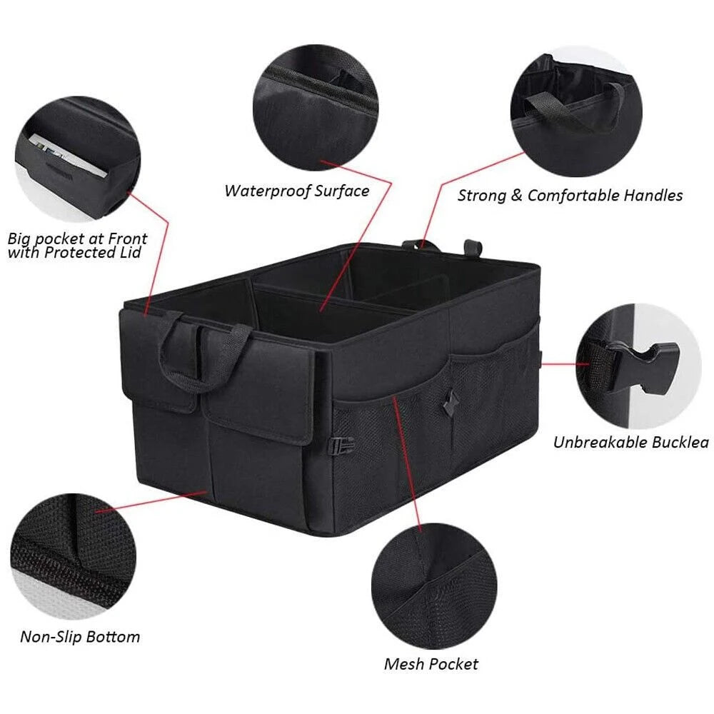 Organisateur de coffre de voiture de grande capacité, boîte de rangement pliable