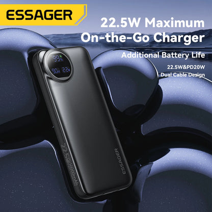 Essager 22.5W Power Bank 20000mAh with Two Built-in Cables Portable