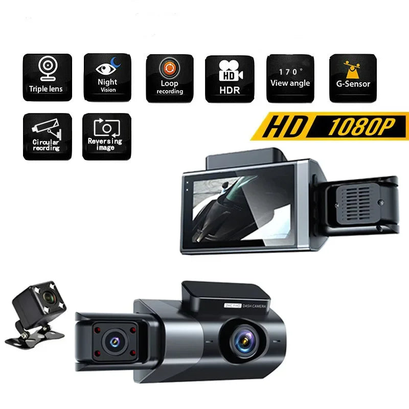 Caméra de tableau de bord HD 1080P – Triple enregistrement