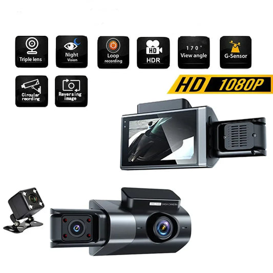 Caméra de tableau de bord HD 1080P – Triple enregistrement