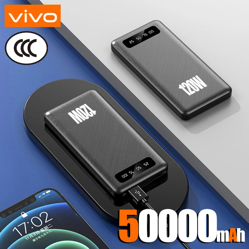 VIVO 200000mAh PowerBank 120W Super Fast Charging High Capacity Portable External Battery With LED Digital Display For IPhone