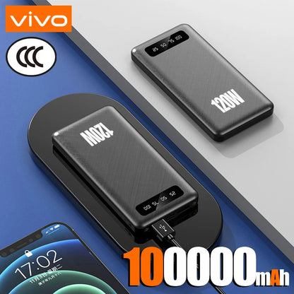 VIVO 200000mAh PowerBank 120W Super Fast Charging High Capacity Portable External Battery With LED Digital Display For IPhone