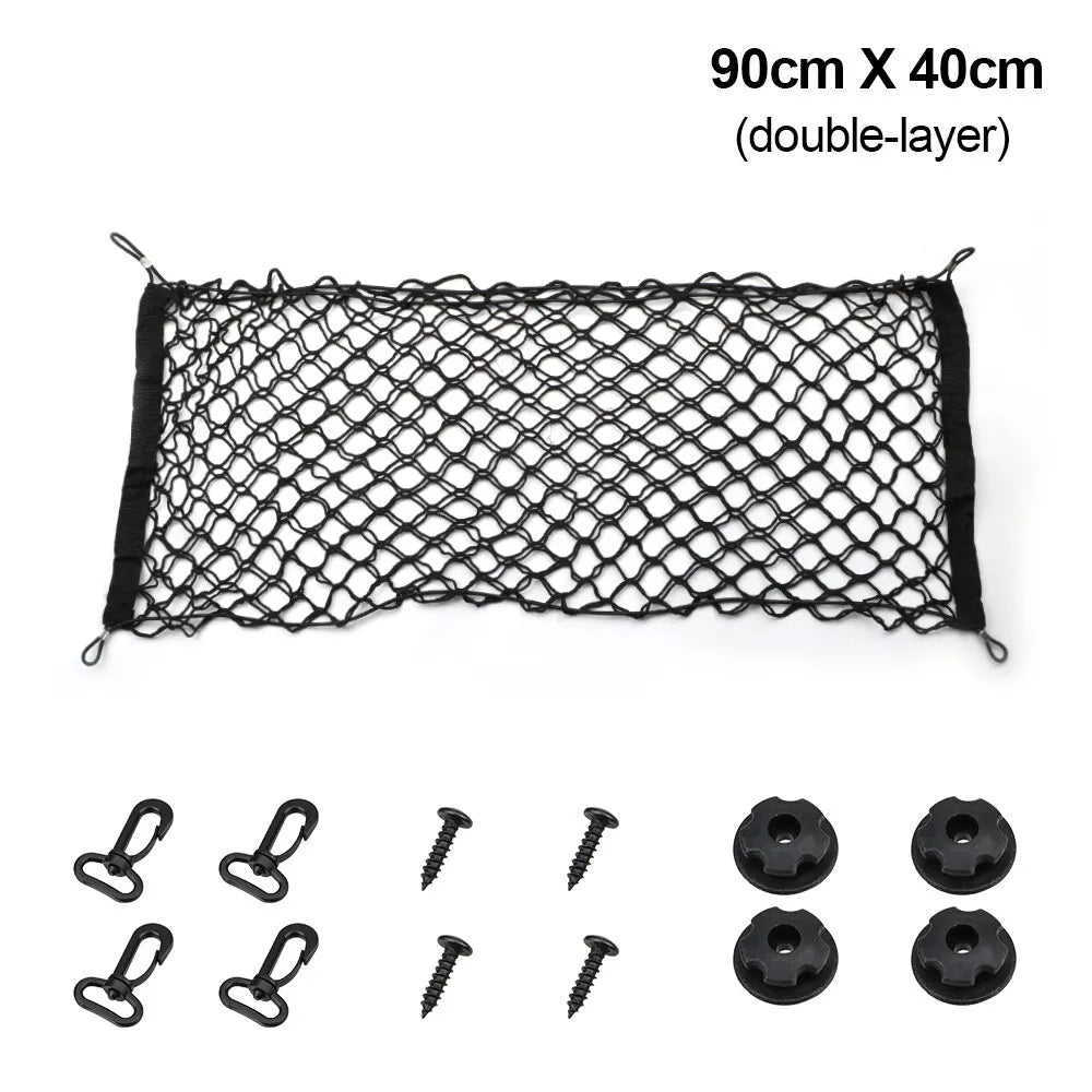 Support de filet universel pour coffre de voiture – 90×40 cm / 110 cm, 4 poches crochets