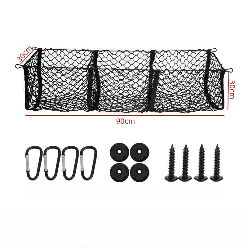 Filet de coffre pour voiture, organisateur de coffre extensible à 3 poches,