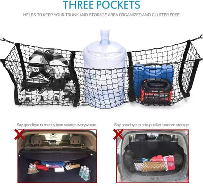Filet de coffre pour voiture, organisateur de coffre extensible à 3 poches,