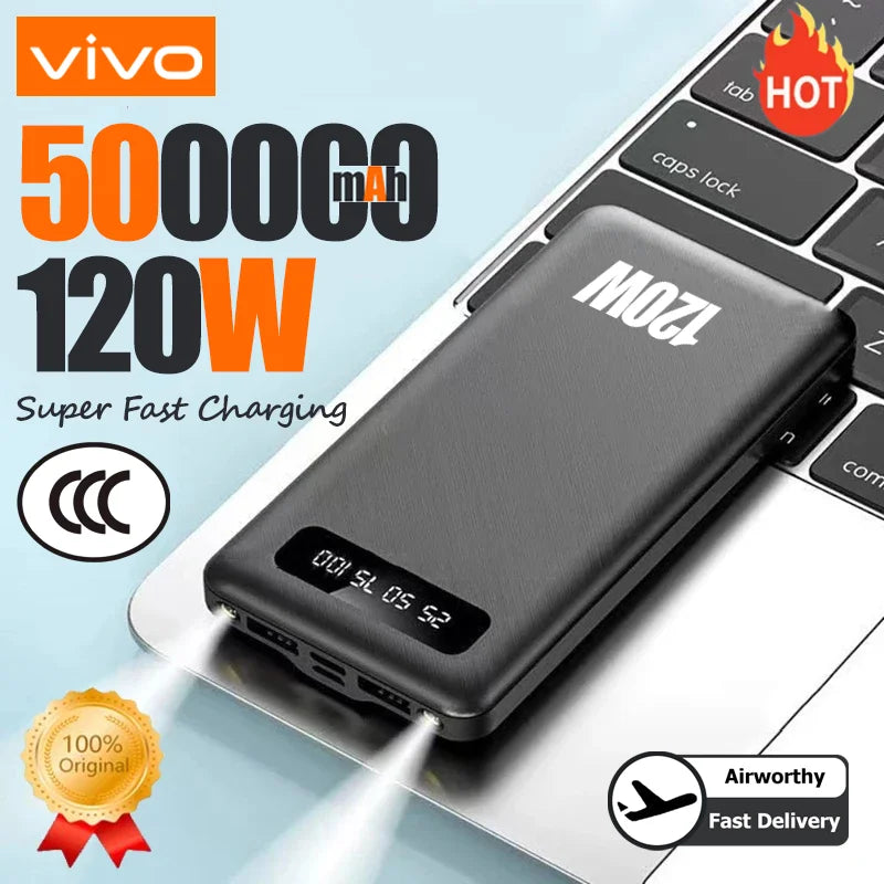 VIVO 200000mAh PowerBank 120W Super Fast Charging High Capacity Portable External Battery With LED Digital Display For IPhone