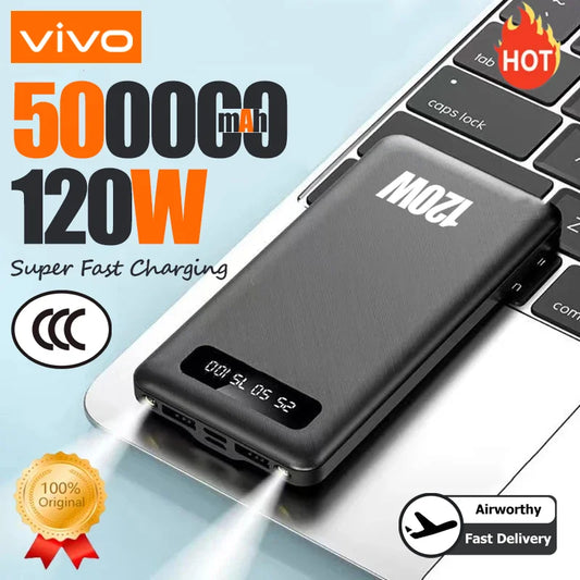 VIVO 200000mAh PowerBank 120W Super Fast Charging High Capacity Portable External Battery With LED Digital Display For IPhone